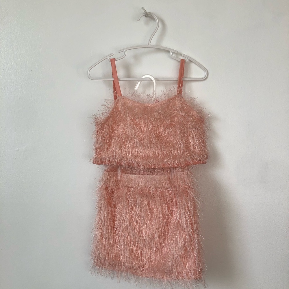 5 Year Old Girls Summer Formal Pink Feathered Two-Piece Party Dress Set